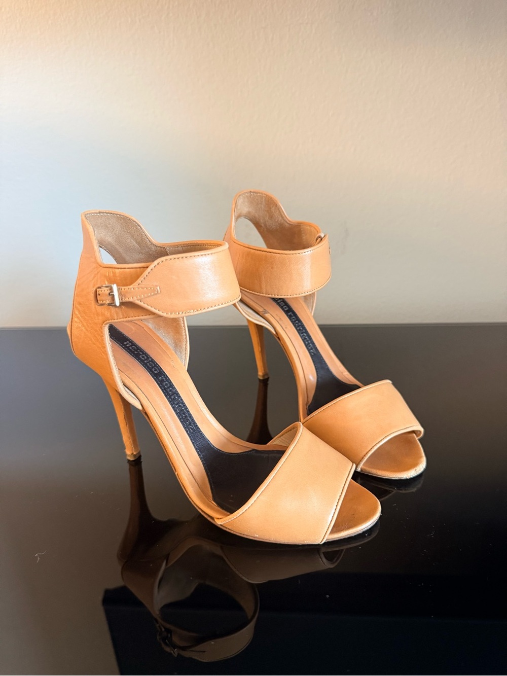 Narciso Rodriguez Tan Leather Ankle-Strap Stiletto Sandals